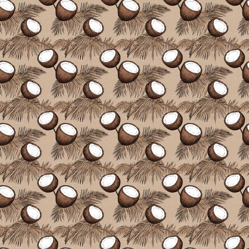 Neutral Coconut and Palm Fronds Hand Drawn Tropical Beige