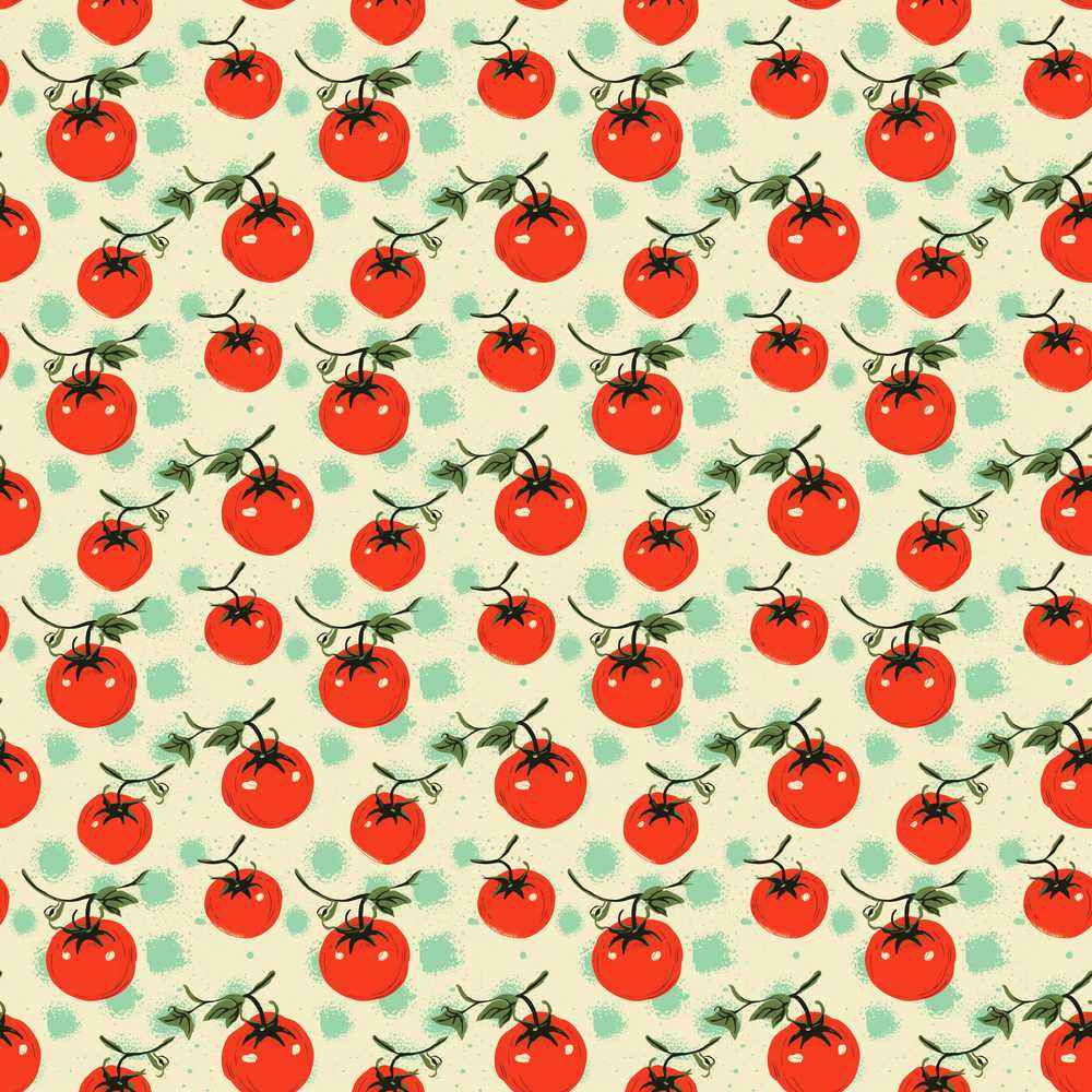 Playful Cherry Tomatoes with Mint Splash Background Illustration