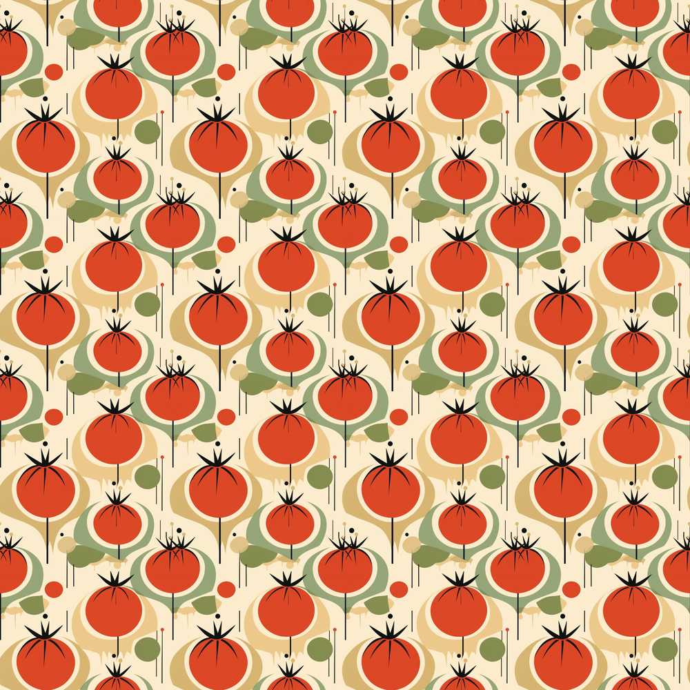 Mid Century Modern Tomato Circles Abstract Art Texture
