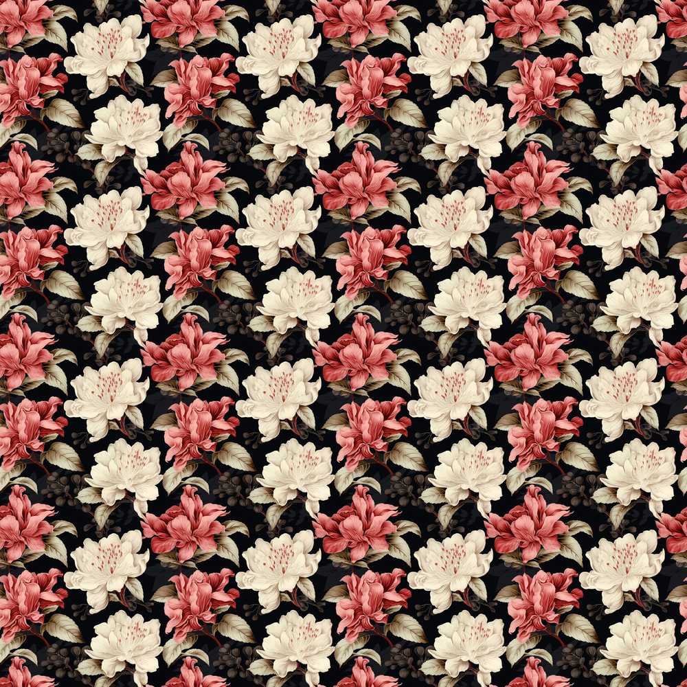 Cream and Coral Floral Blooms on Dark Background Wildflower