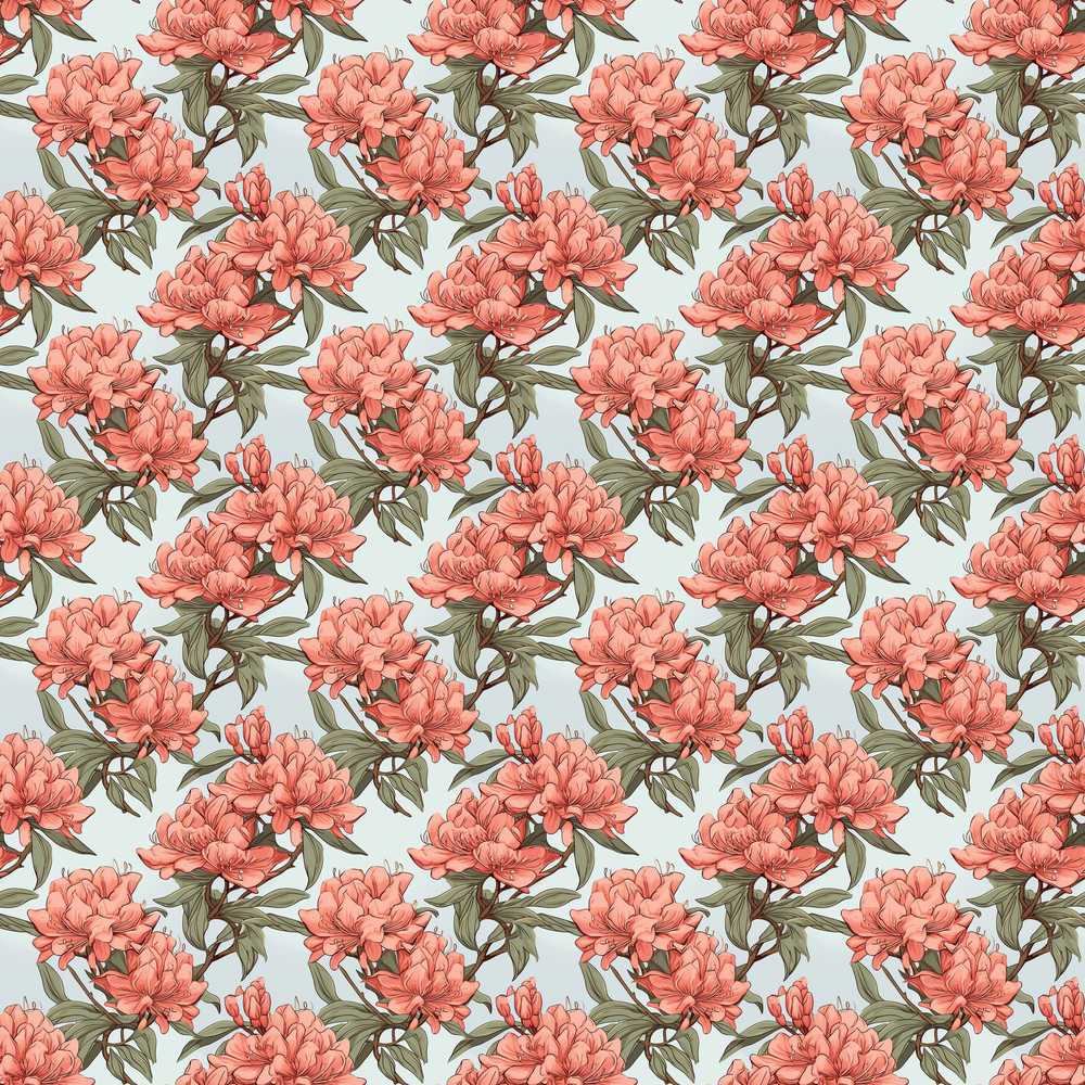Coral Branch Floral on Soft Blue Background Wildflower Pattern