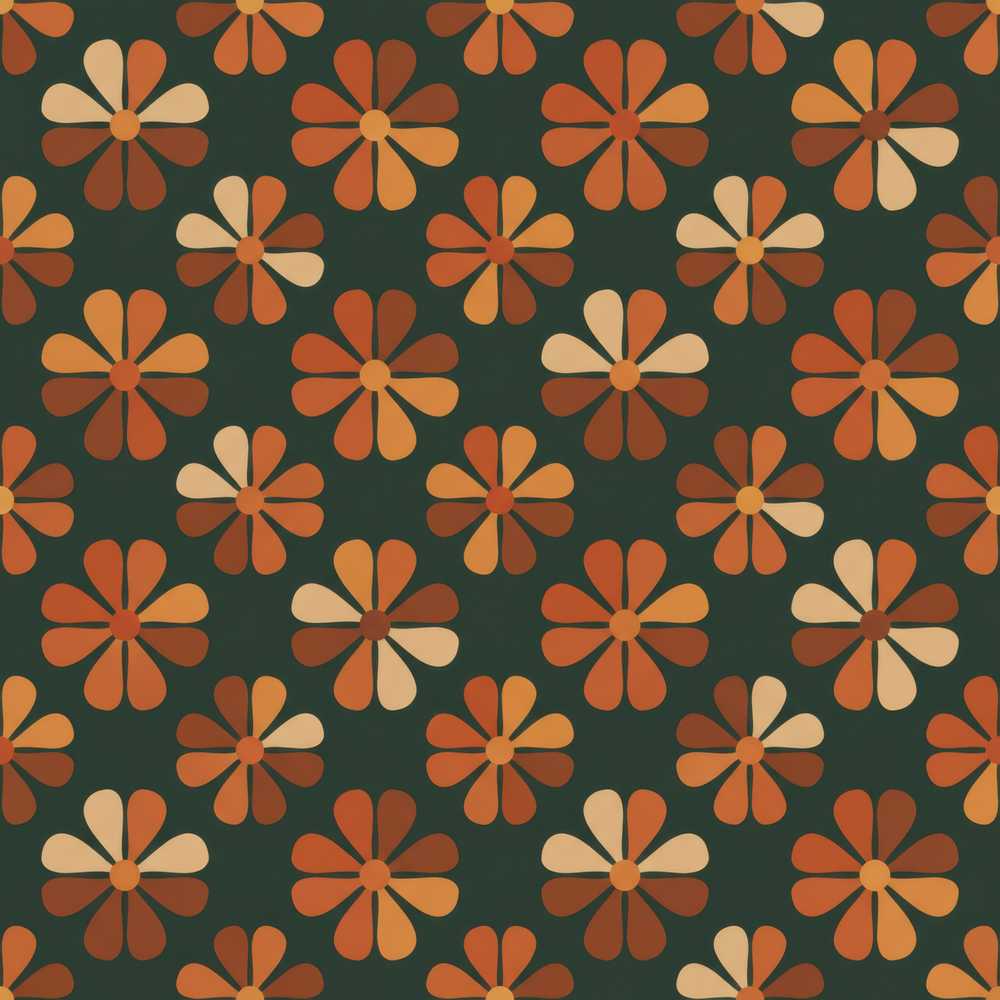 Mid Century Modern Geometric Floral in Teal and Orange