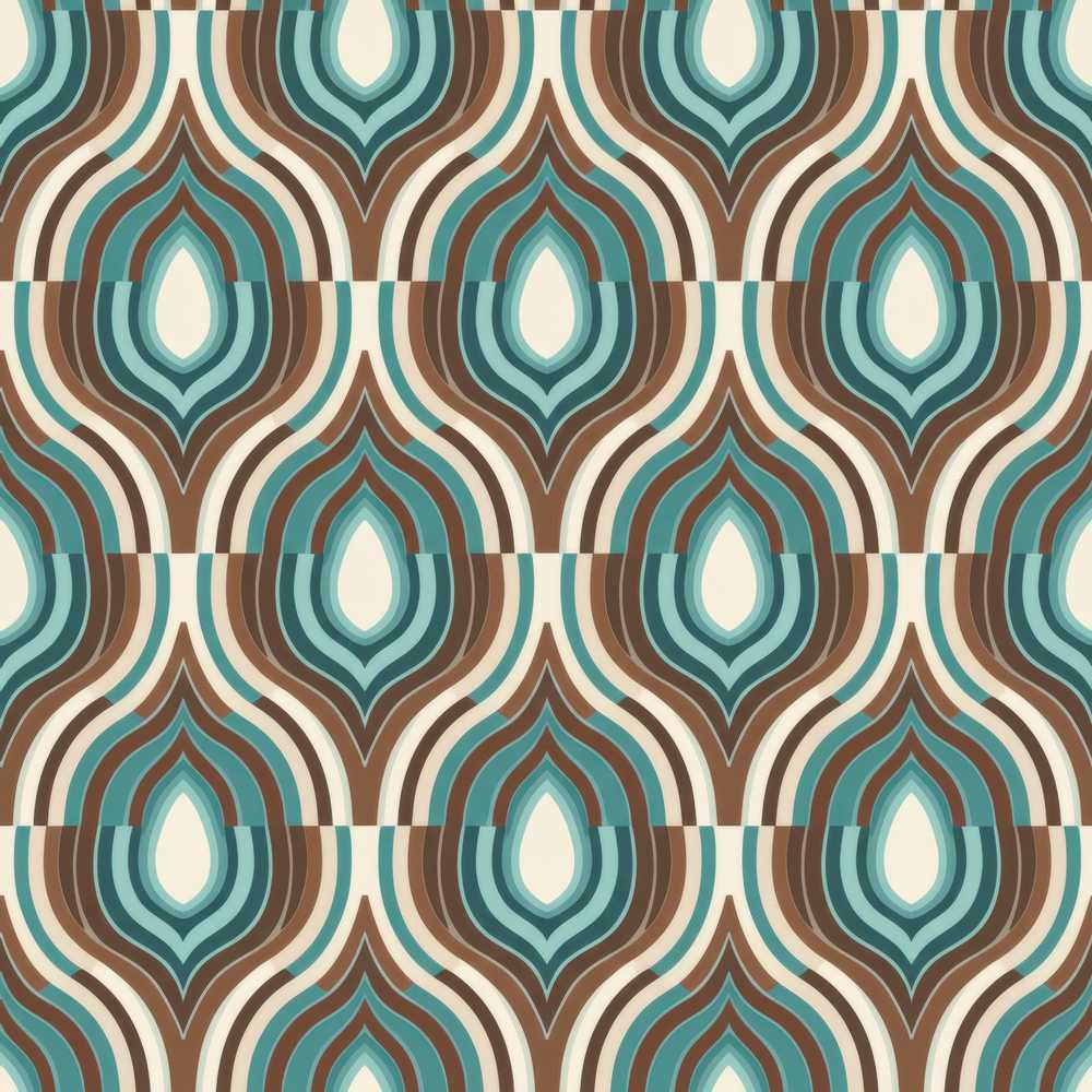Vintage Teal Brown Geometric Arch Repeat Pattern Decorative