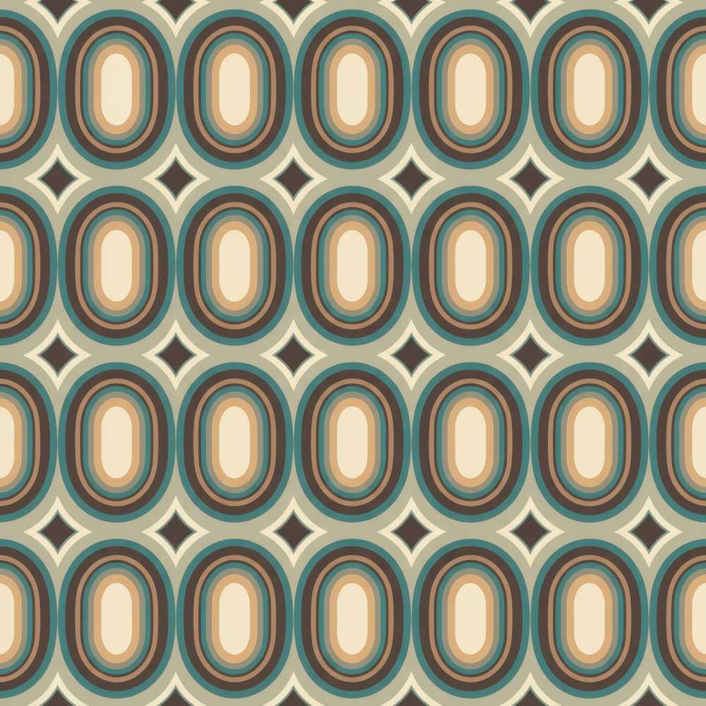 Oval Teal Beige Geometric Repeat Pattern Decorative Design