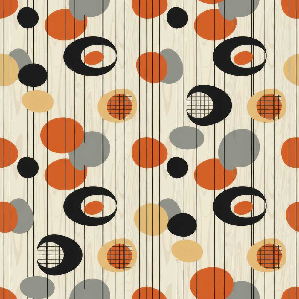 Abstract Black Orange Mid Century Atomic Shapes Art