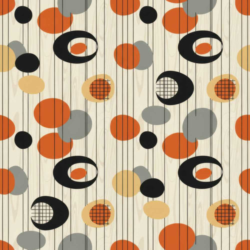 Abstract Black Orange Mid Century Atomic Shapes Art