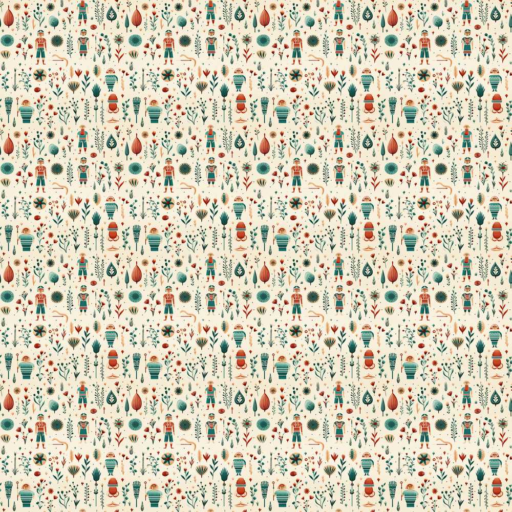 Scandinavian Folk Art Floral and Character Nordic Style Wildflower
