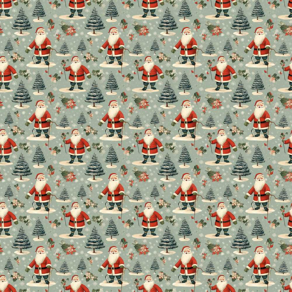 Vintage Santa Christmas Trees Snowflakes Festive Holiday Seasonal