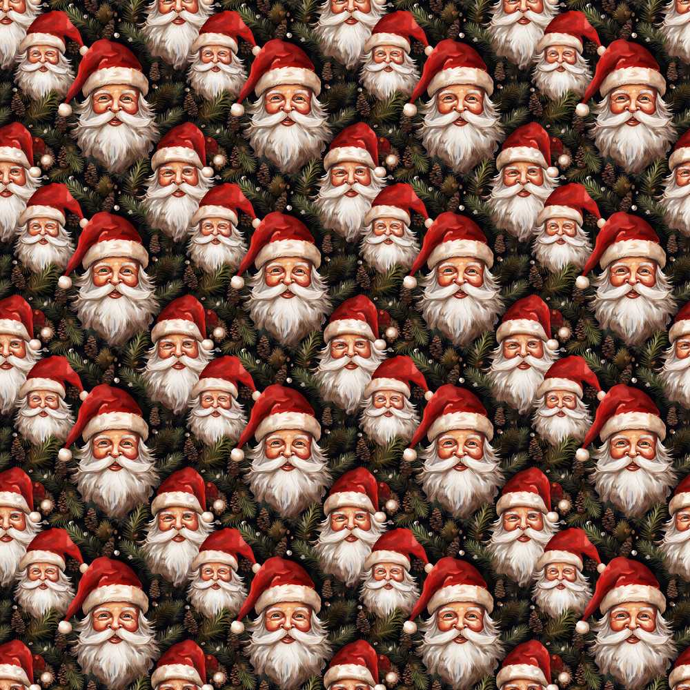 Realistic Santa Faces Pine Cones Evergreen Forest Rich Festive Detail