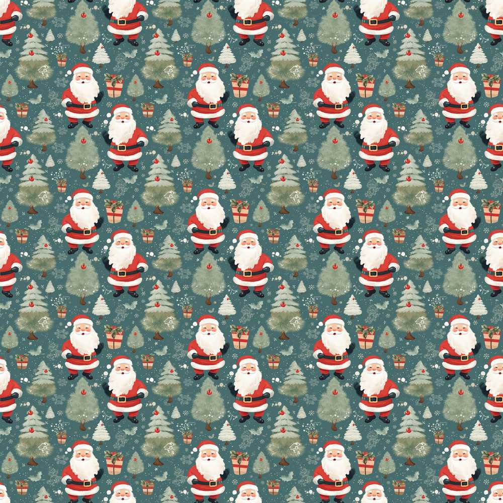 Cute Santa Trees Gifts Snowflakes Teal Christmas Whimsical Festive