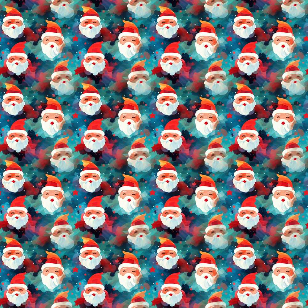 Colorful Abstract Santa Faces Blue Background Artistic Christmas