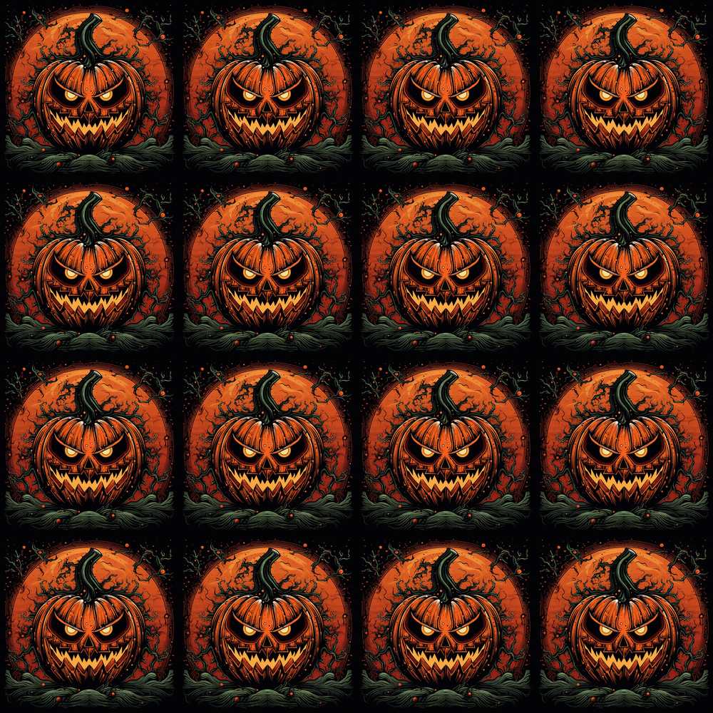 Spooky Pumpkin Moon Branches Dark Forest Halloween Seasonal