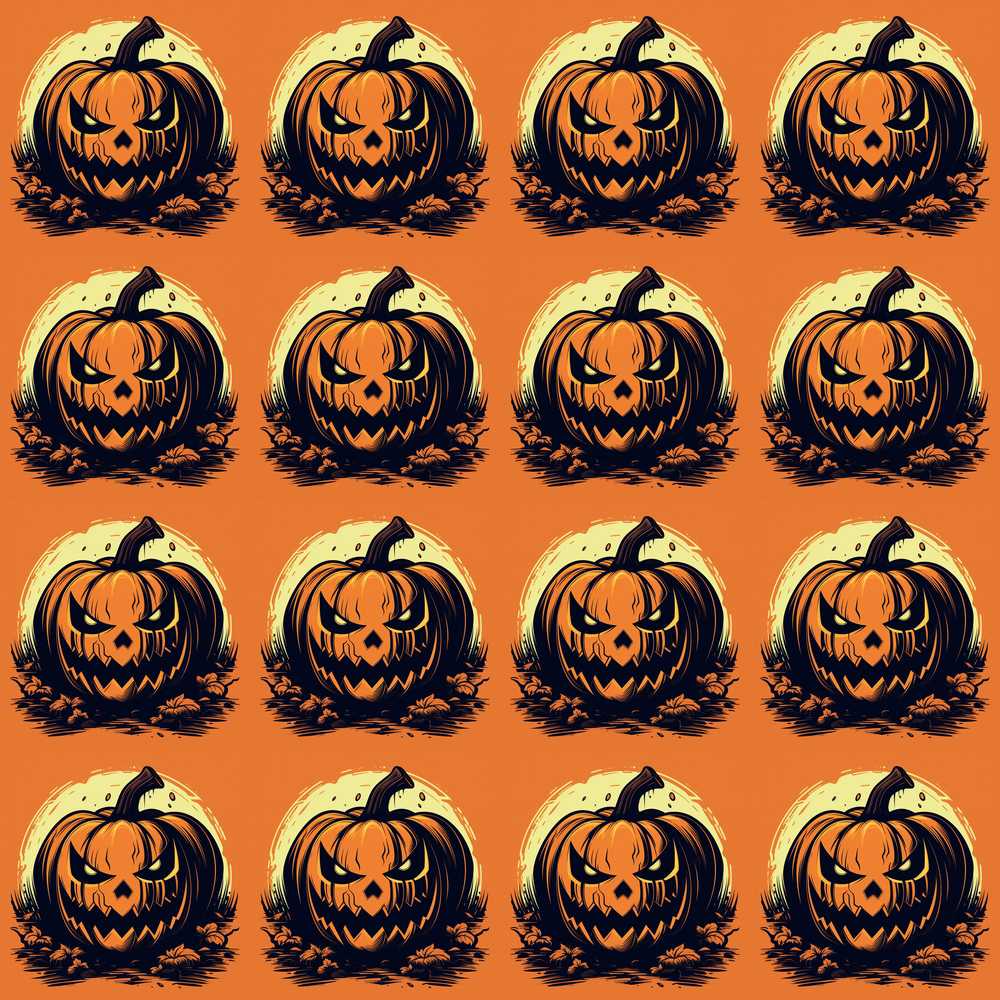 Spooky Jack O Lantern Orange Background Classic Halloween