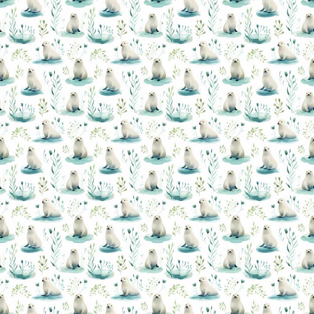 Cute Baby Seal Pups with Seaweed Soft Pastel Background