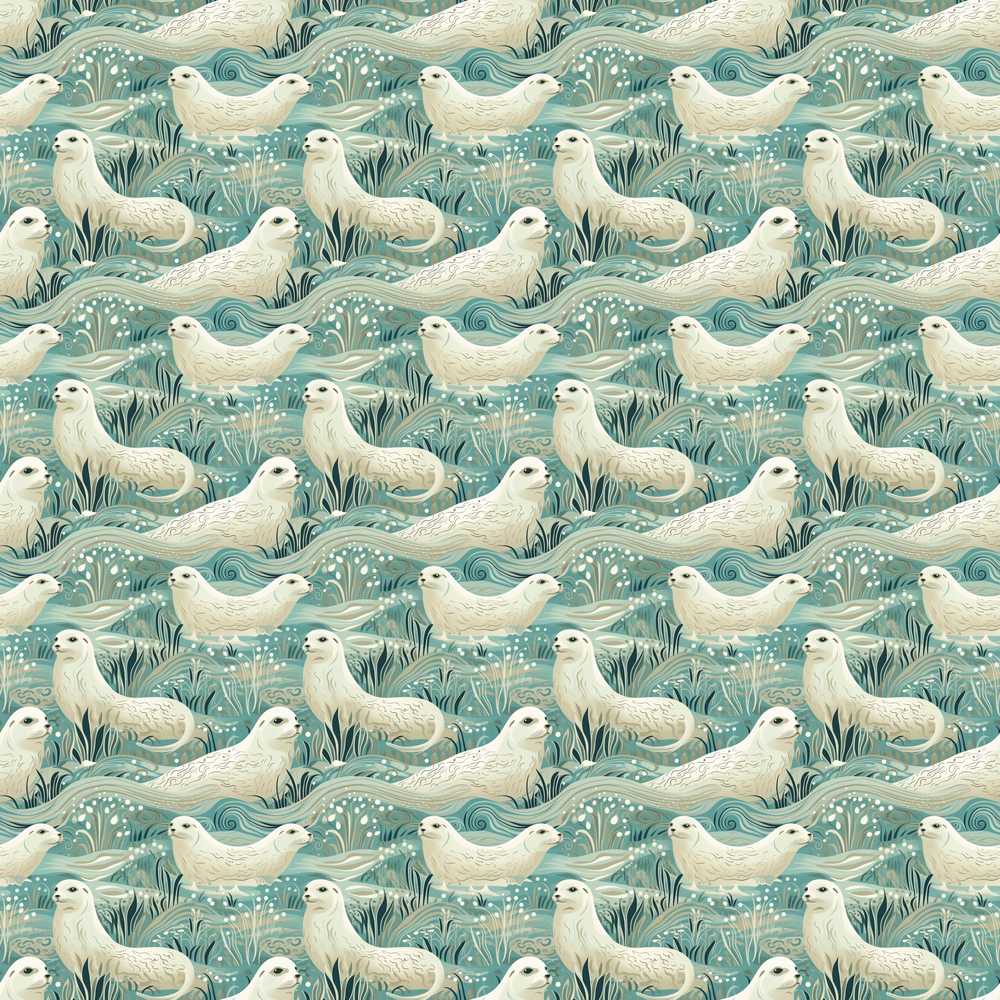 Elegant Swimming Seals in Ocean Waves Teal Decorative