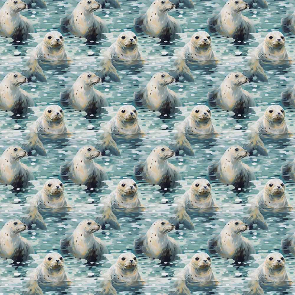 Realistic Seals Swimming in Water Blue Ocean Texture