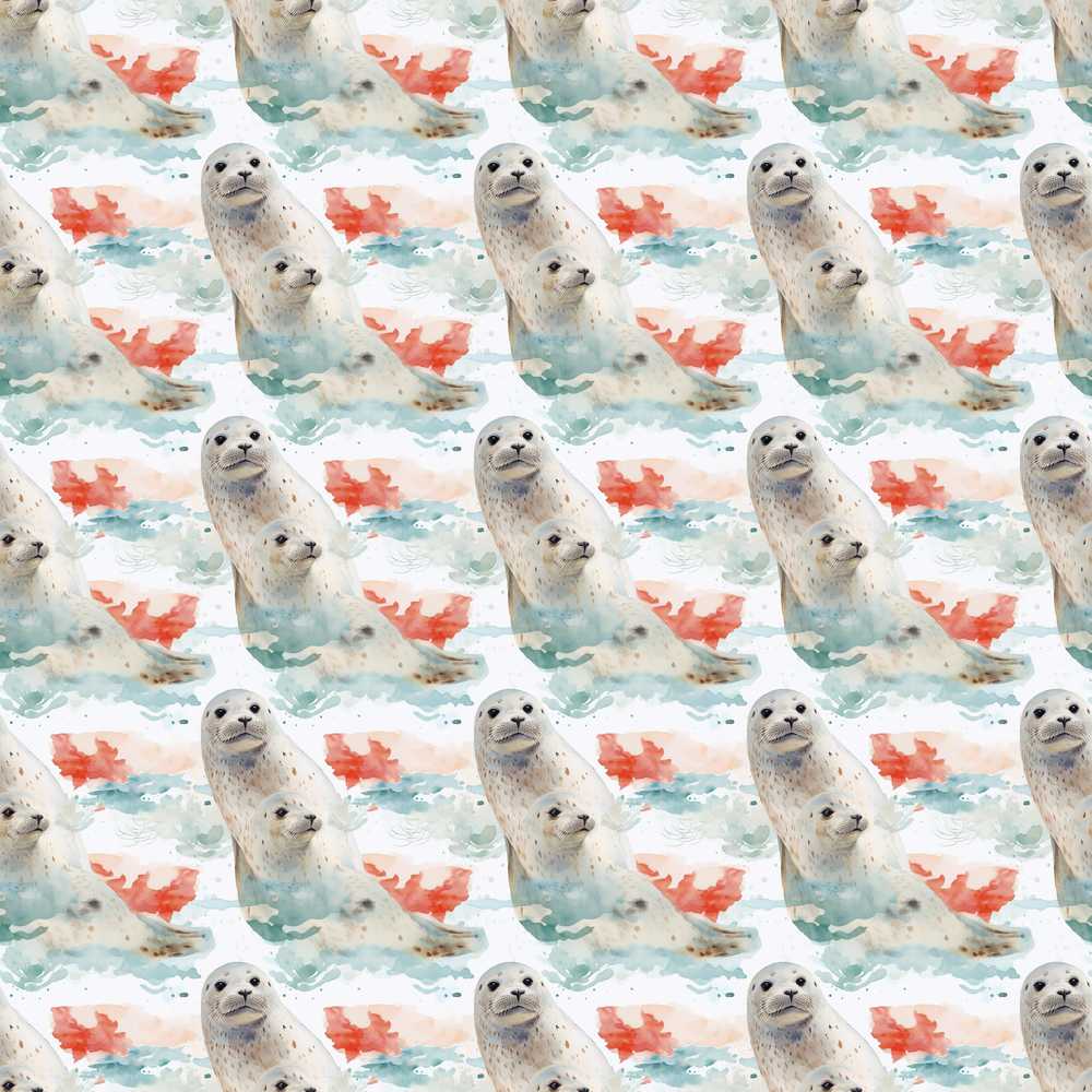 Watercolour Seal Pair with Soft Coral Splash Background