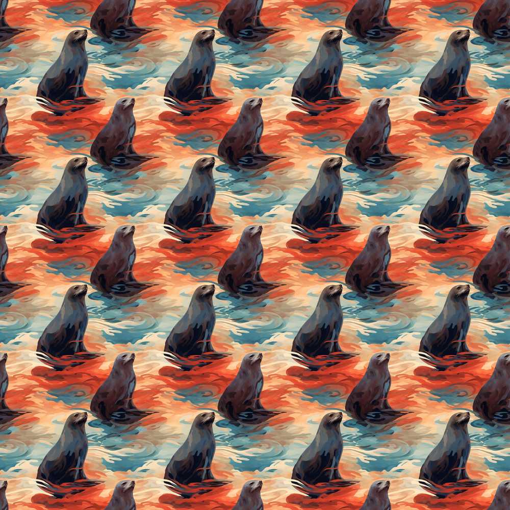 Bright Blue Ocean Seal Swimming Waves Artistic Coastal