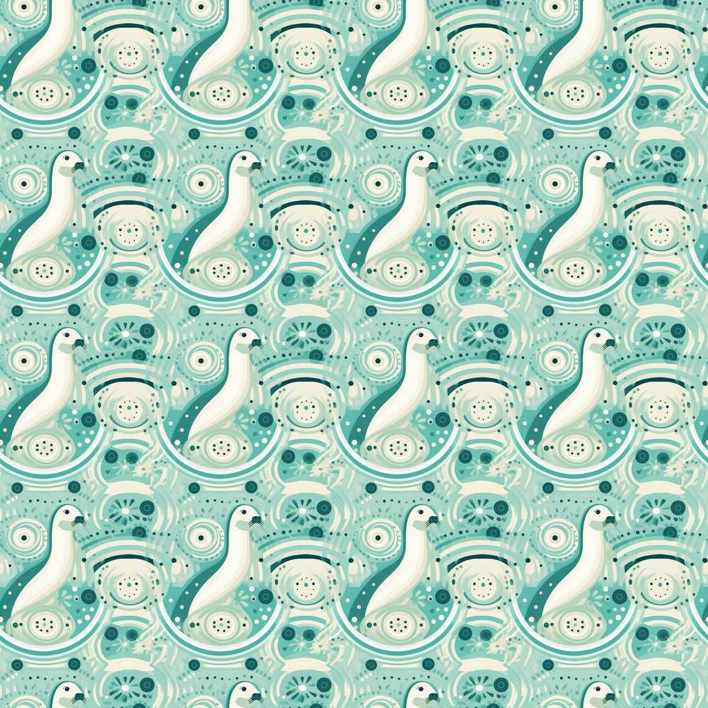 Decorative Stylised Seals with Swirl Ocean Motifs Teal