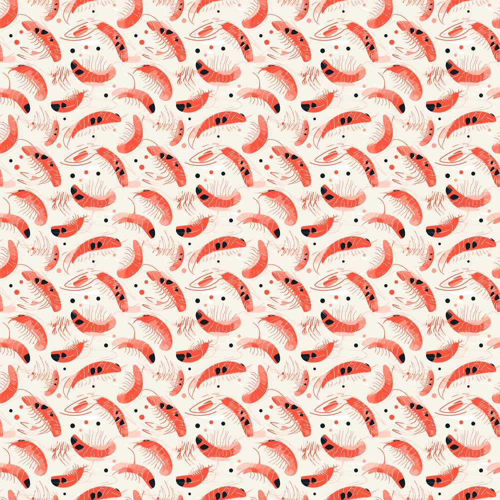 Minimal Coral Shrimp with Abstract Dots Coastal Illustration