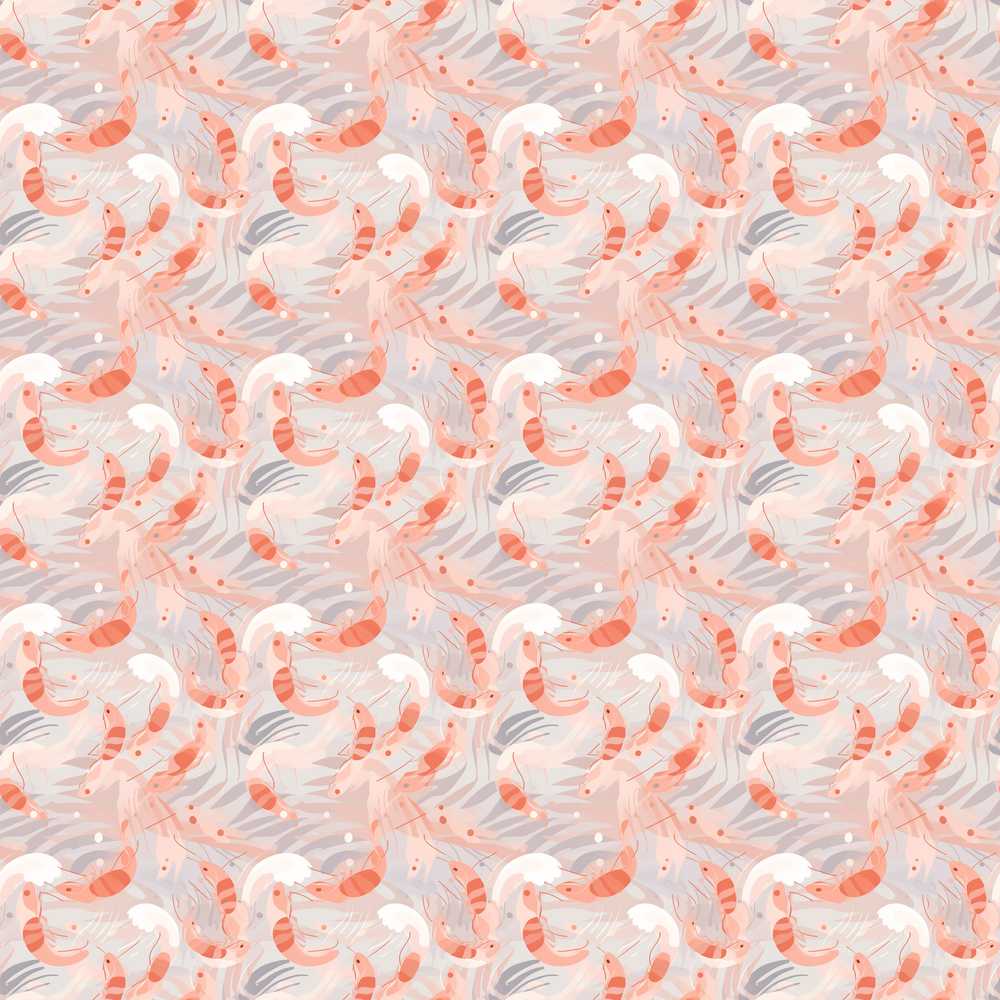 Soft Pastel Shrimp Swirl with Abstract Waves Art