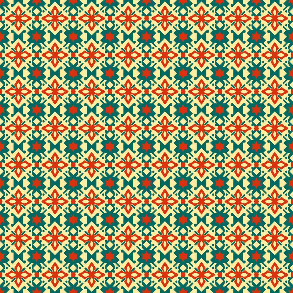 Geometric Folk Tile in Teal and Red Repeat
