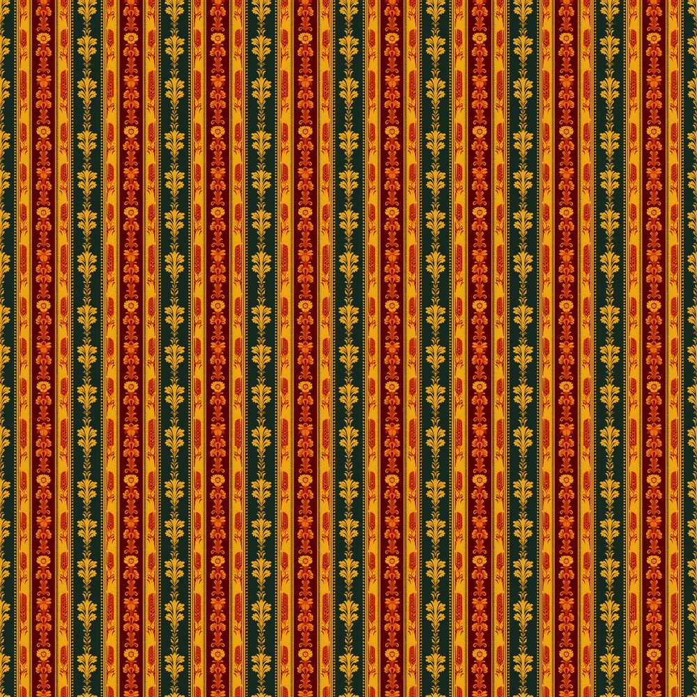 Ornate Vintage Stripe Floral in Red Gold and Green