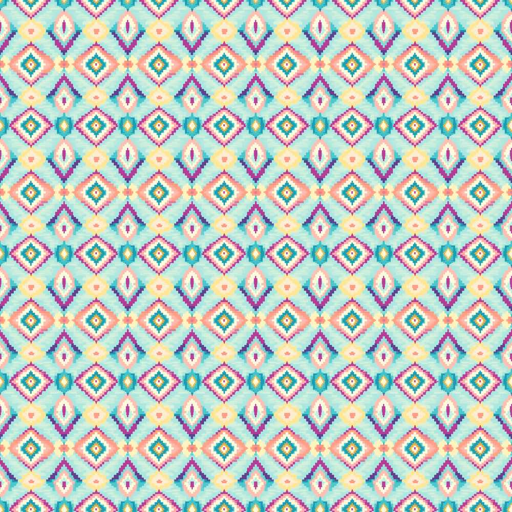 Pastel Geometric Diamond Ikat in Aqua Pink and Yellow