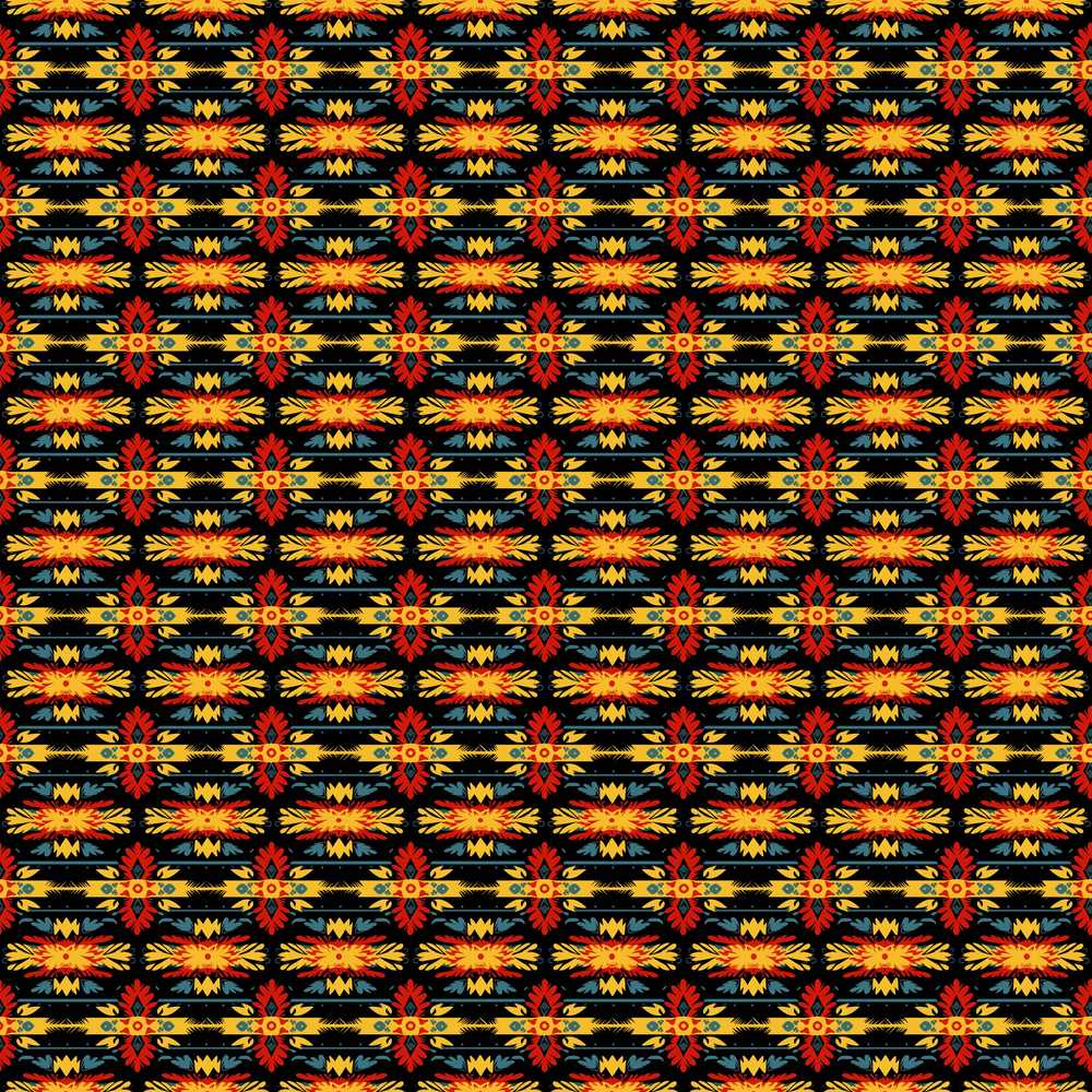 Bold Folk Art Floral Stripe in Red Yellow and Black