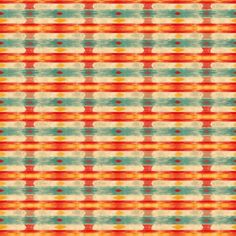 Distressed Horizontal Stripe in Coral Teal and Mustard Tones
