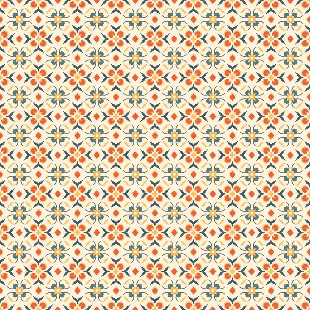 Warm Beige Floral Tile with Orange and Sage Green Motifs