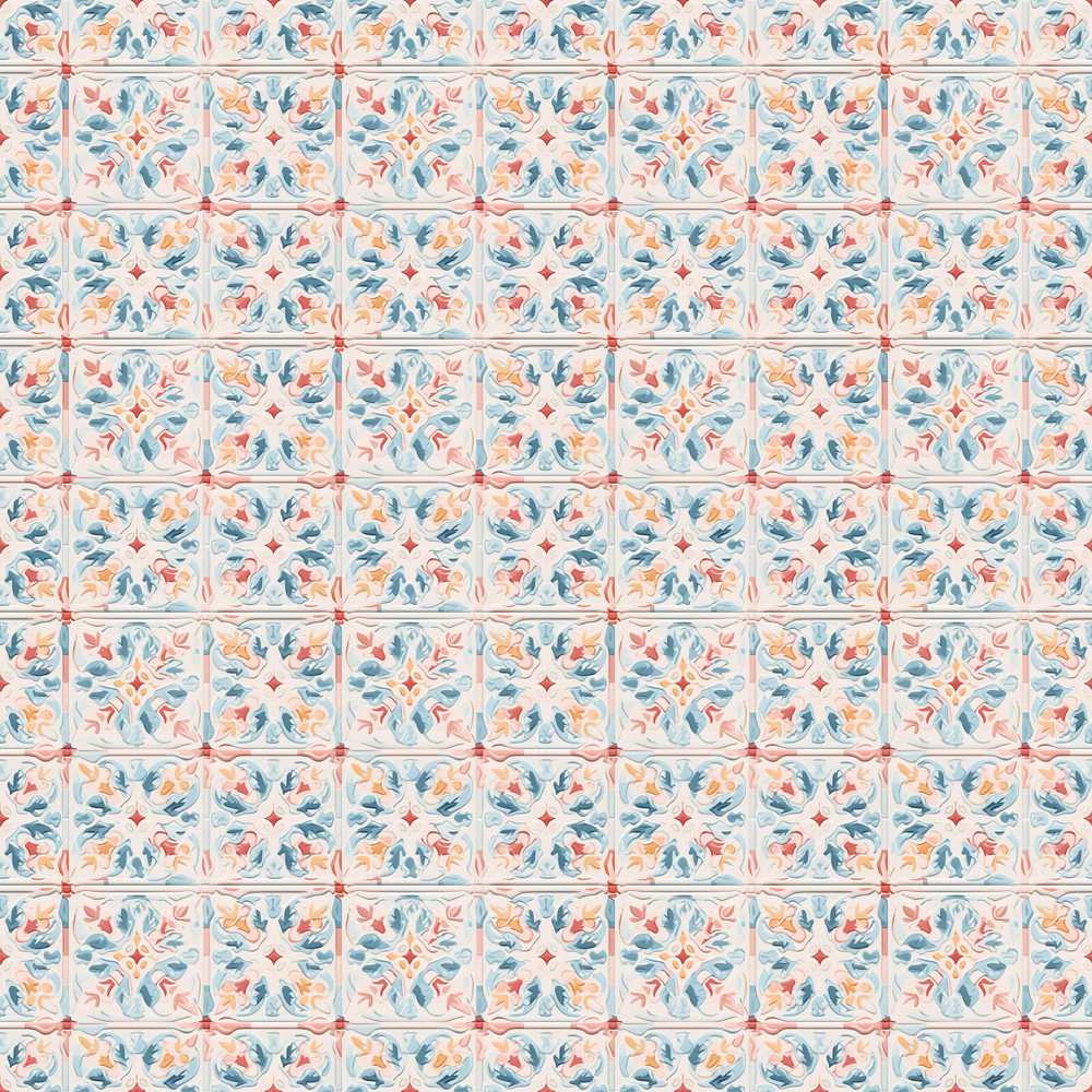 Soft Pastel Decorative Tile with Light Blue and Coral Motifs