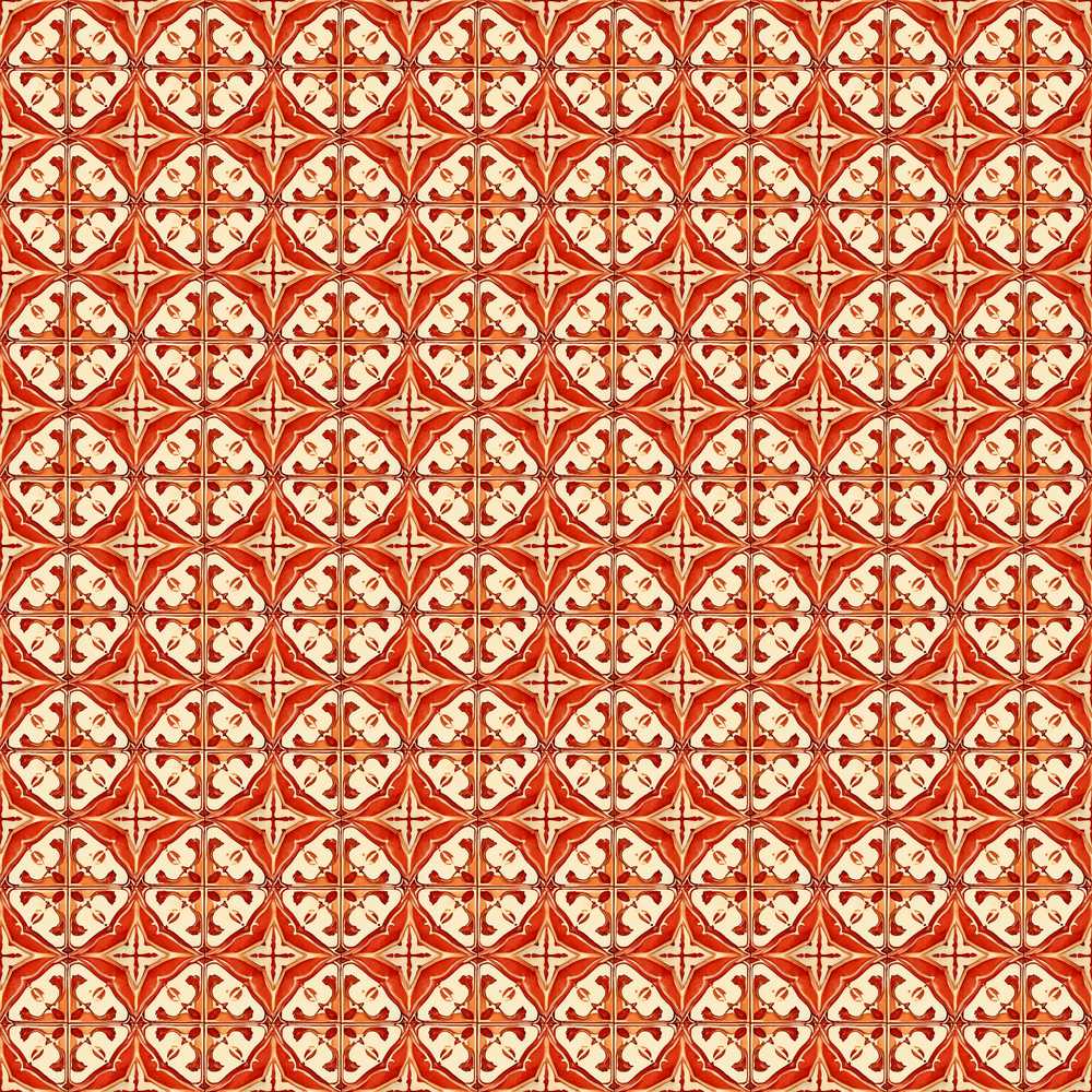 Rust Red Vintage Geometric Tile with Cream Background