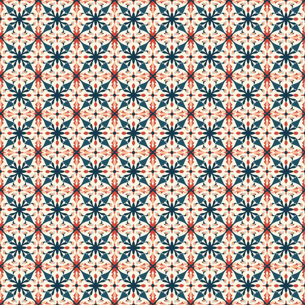 Vintage Navy and Coral Ornamental Tile with Cream Background