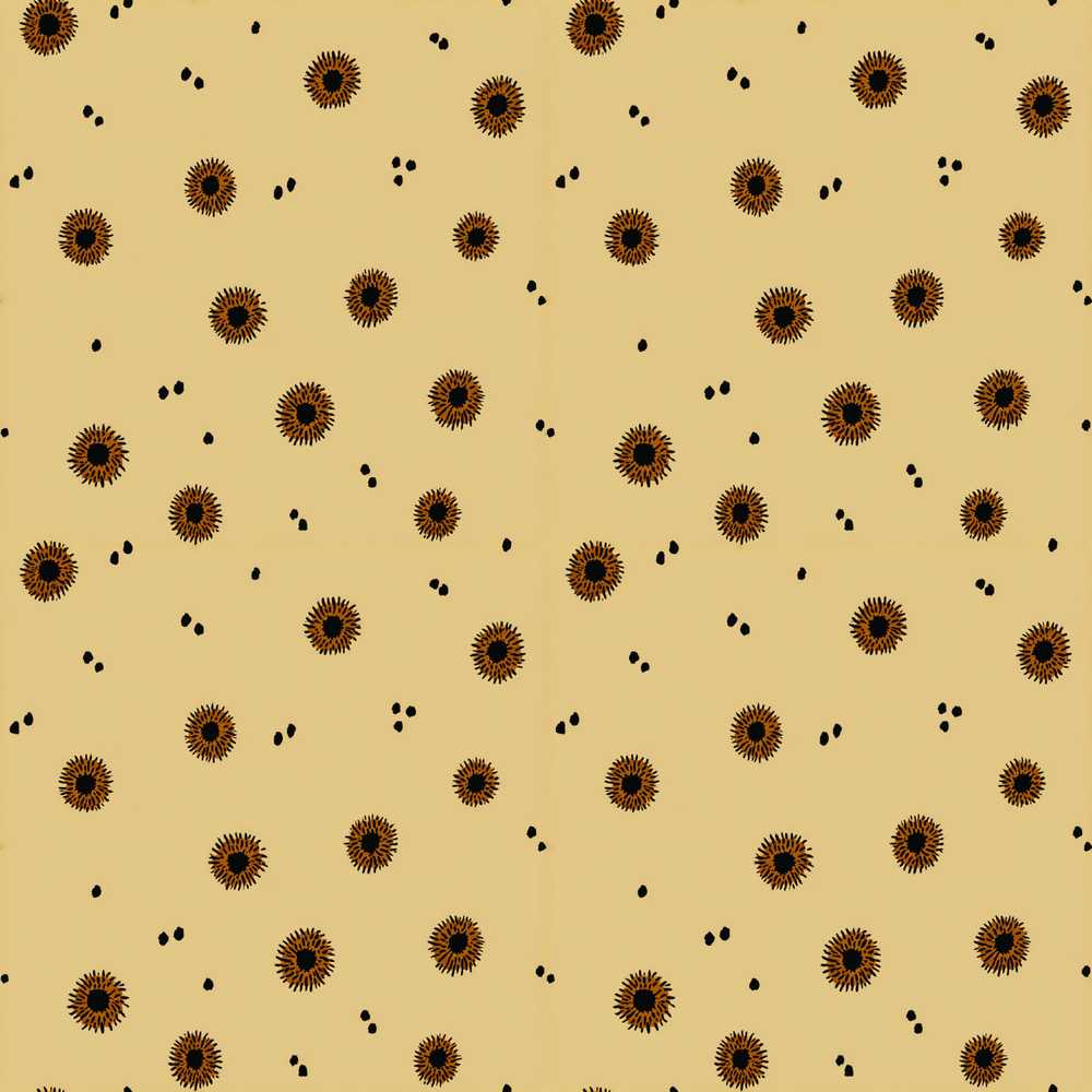 Minimal Tan with Small Black Floral Dots and Abstract Spots