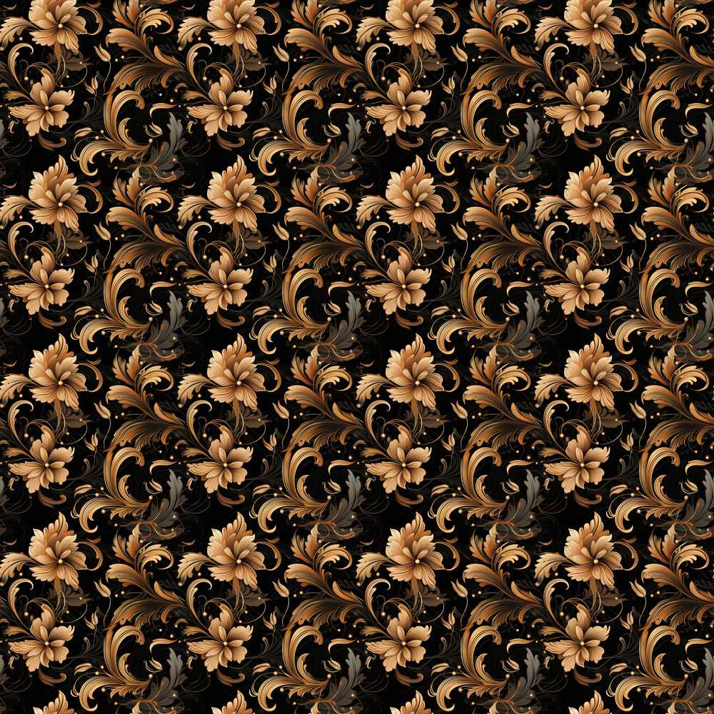 Elegant Gold Floral Vine on Black with Intricate Botanical Swirls