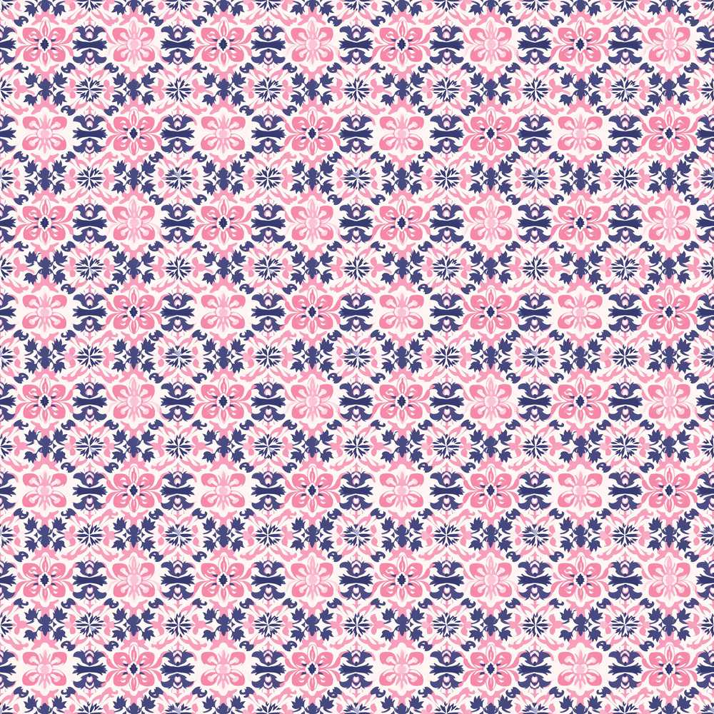 Floral Geometric in Pink and Navy Symmetrical Wildflower Pattern