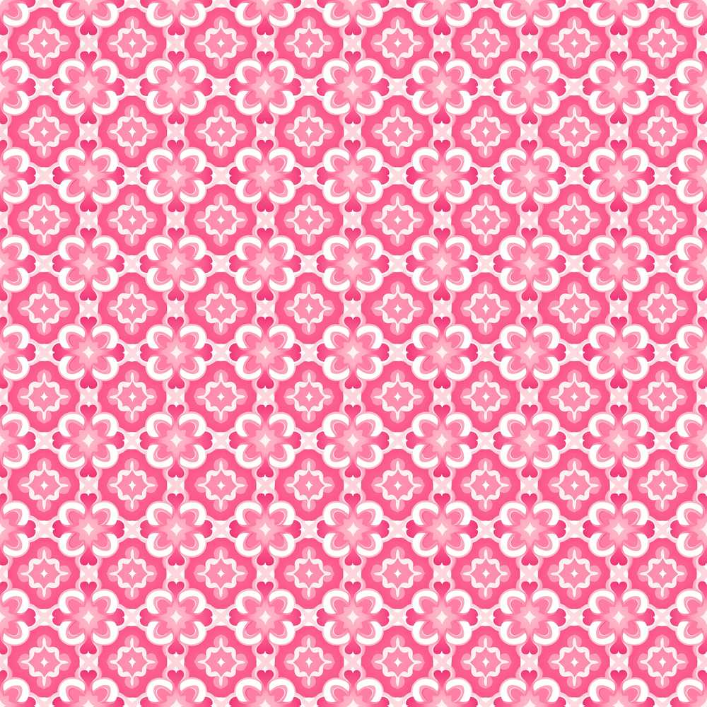 Bold Pink Geometric Tile with Floral Motifs Symmetrical Seamless