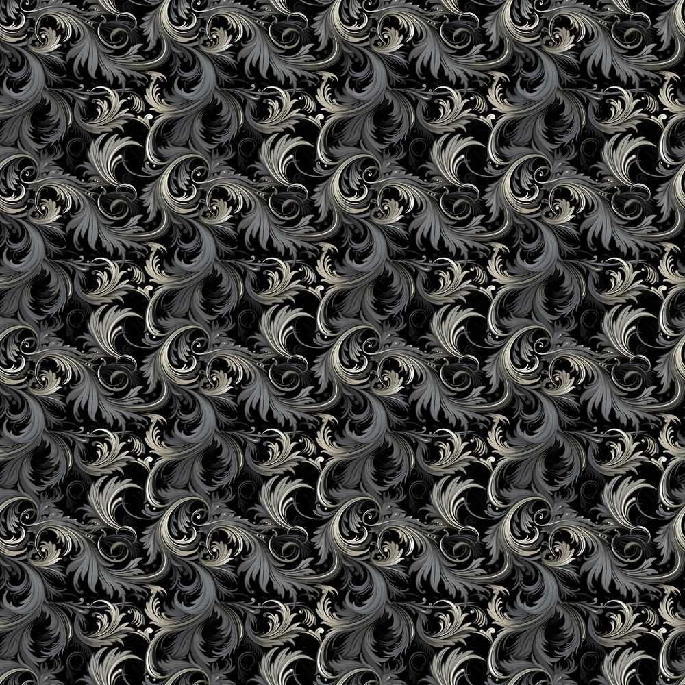 Luxury Dark Baroque Floral in Black and Silver Ornate Swirl