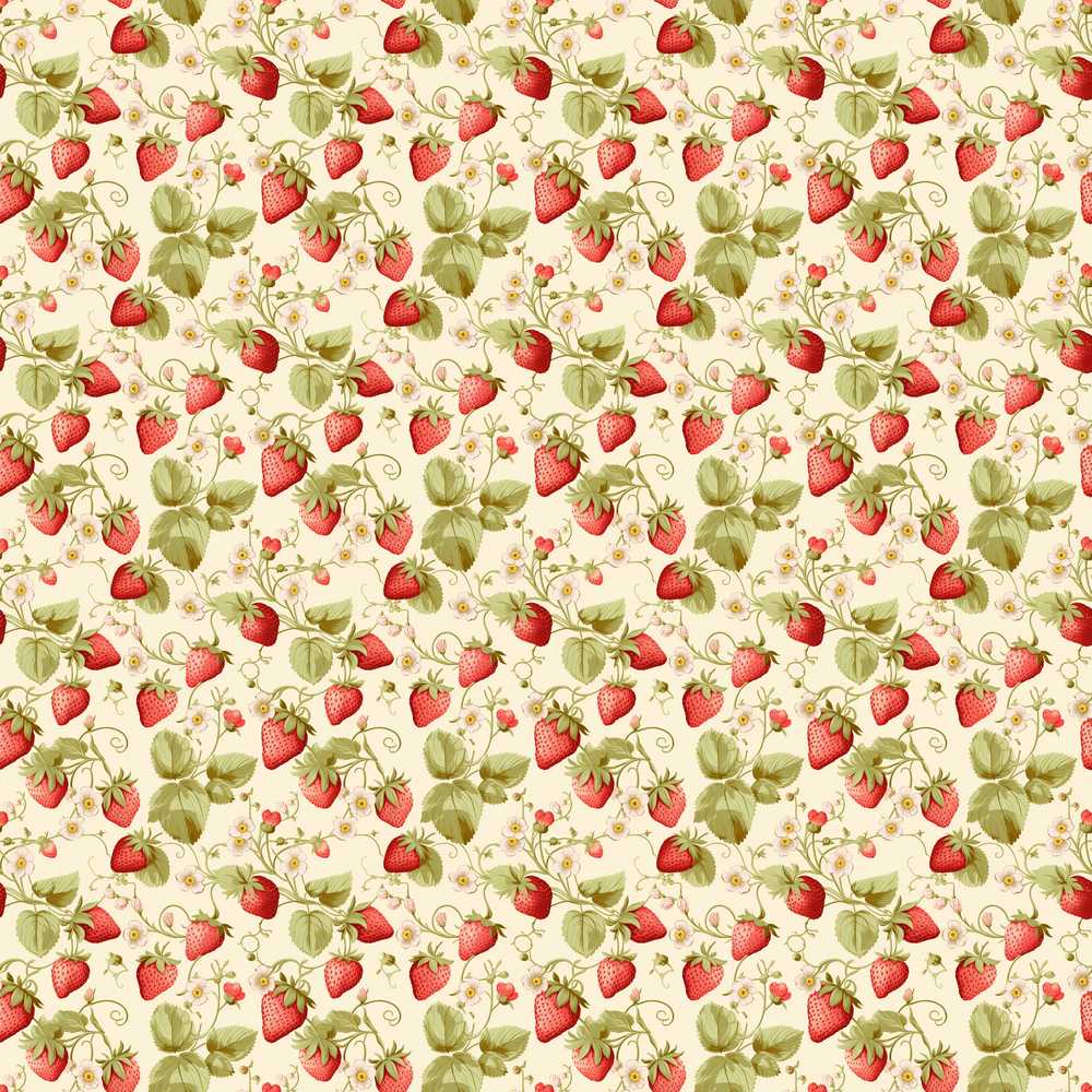 Vintage Strawberries Flowers and Leaves on Cream Background Wildflower