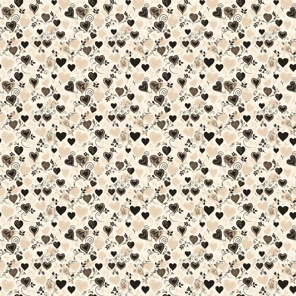 Vintage Beige and Brown Floral Heart Swirl Wildflower Pattern
