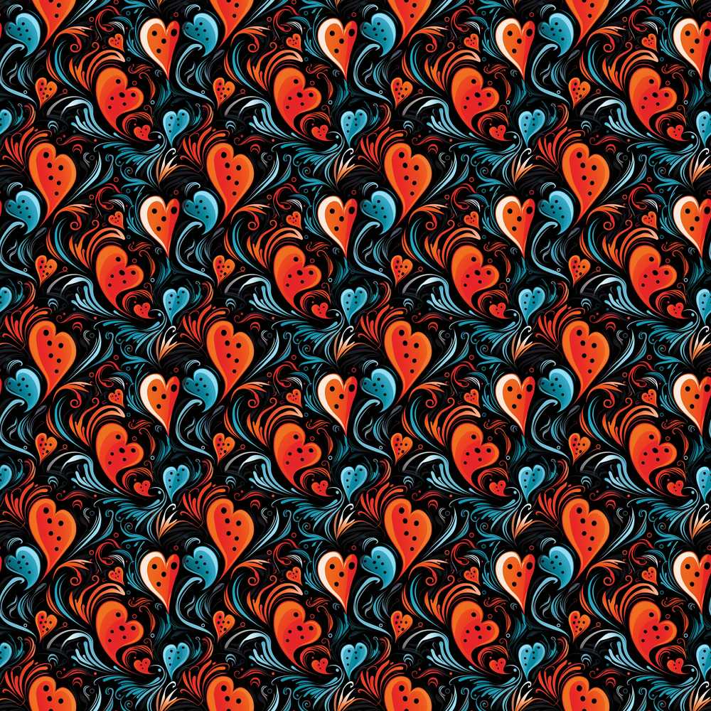 Bold Abstract Orange and Blue Heart Swirl Art