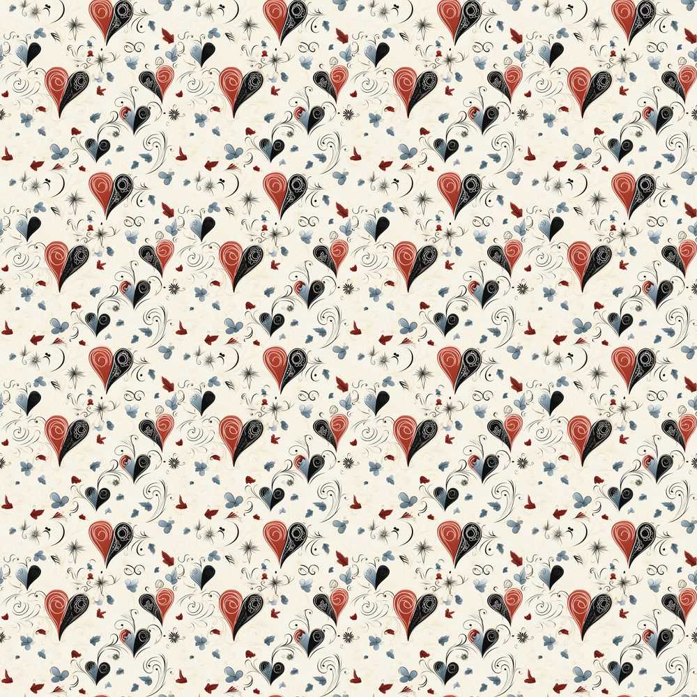 Elegant Abstract Heart Swirl and Floral Motif Wildflower Pattern
