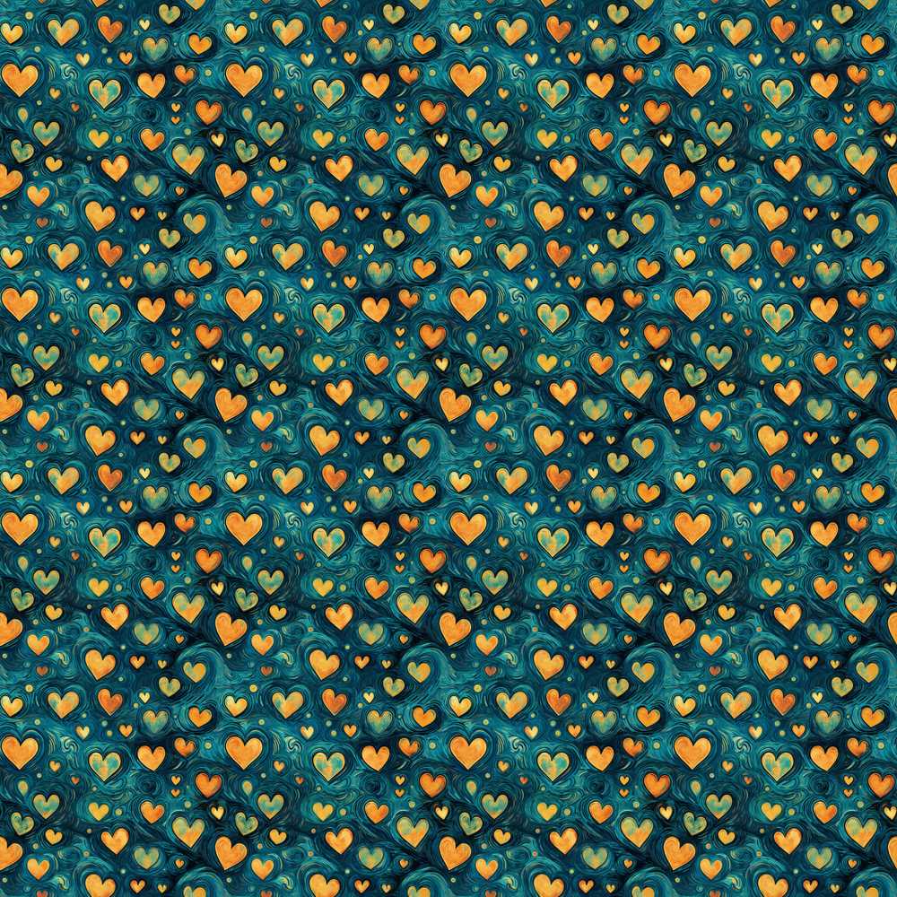 Artistic Blue and Gold Heart Swirl Textured Art