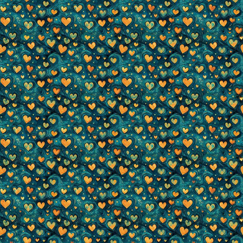 Artistic Blue and Gold Heart Swirl Textured Art