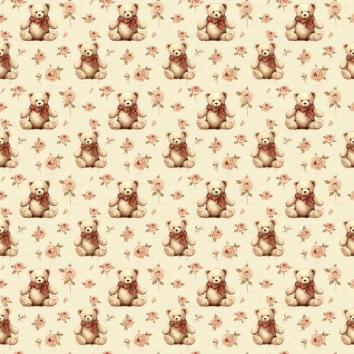 Adorable Teddy Bear with Rose Floral Wildflower Pattern Botanical