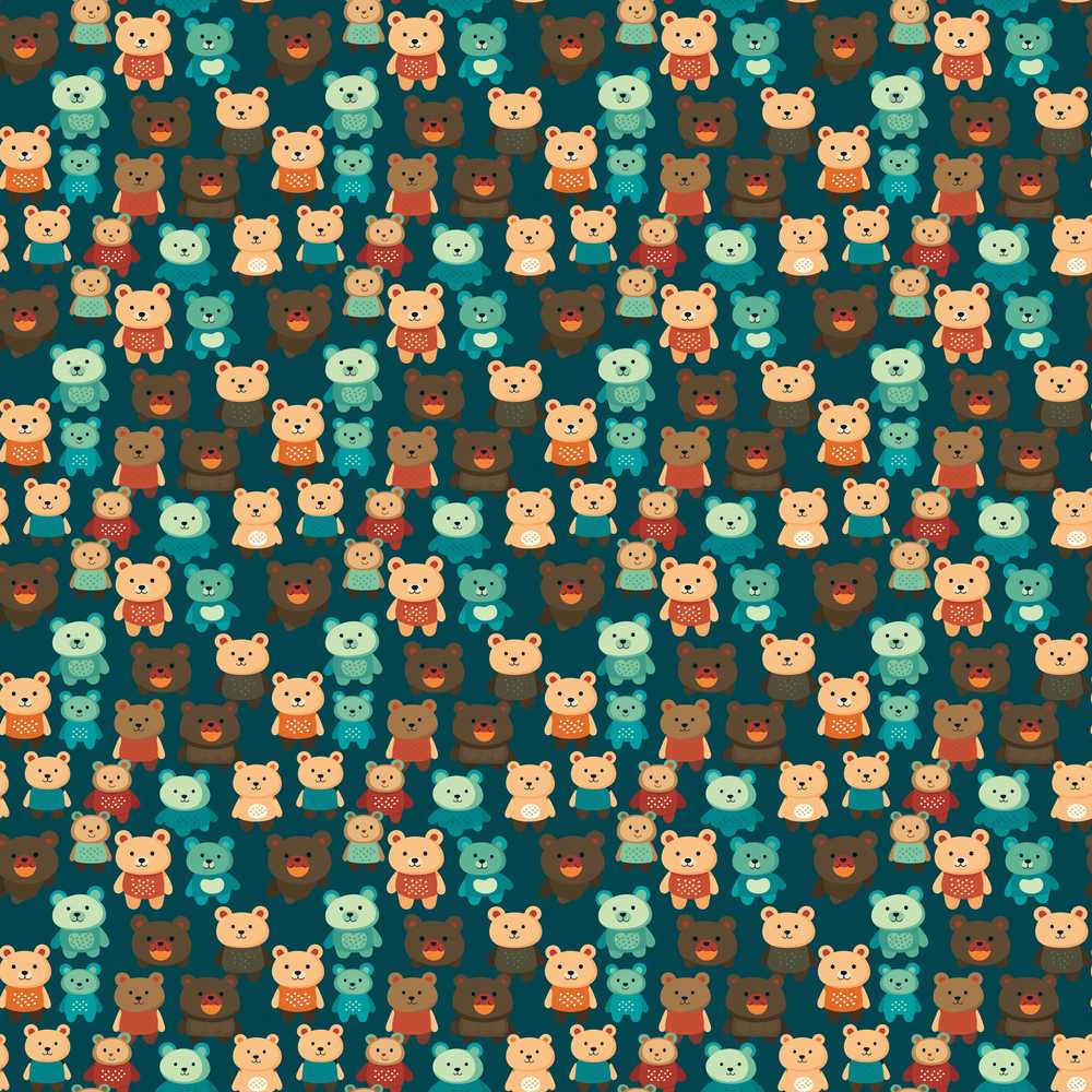Cute Cartoon Multicolor Teddy Bears on Dark Background