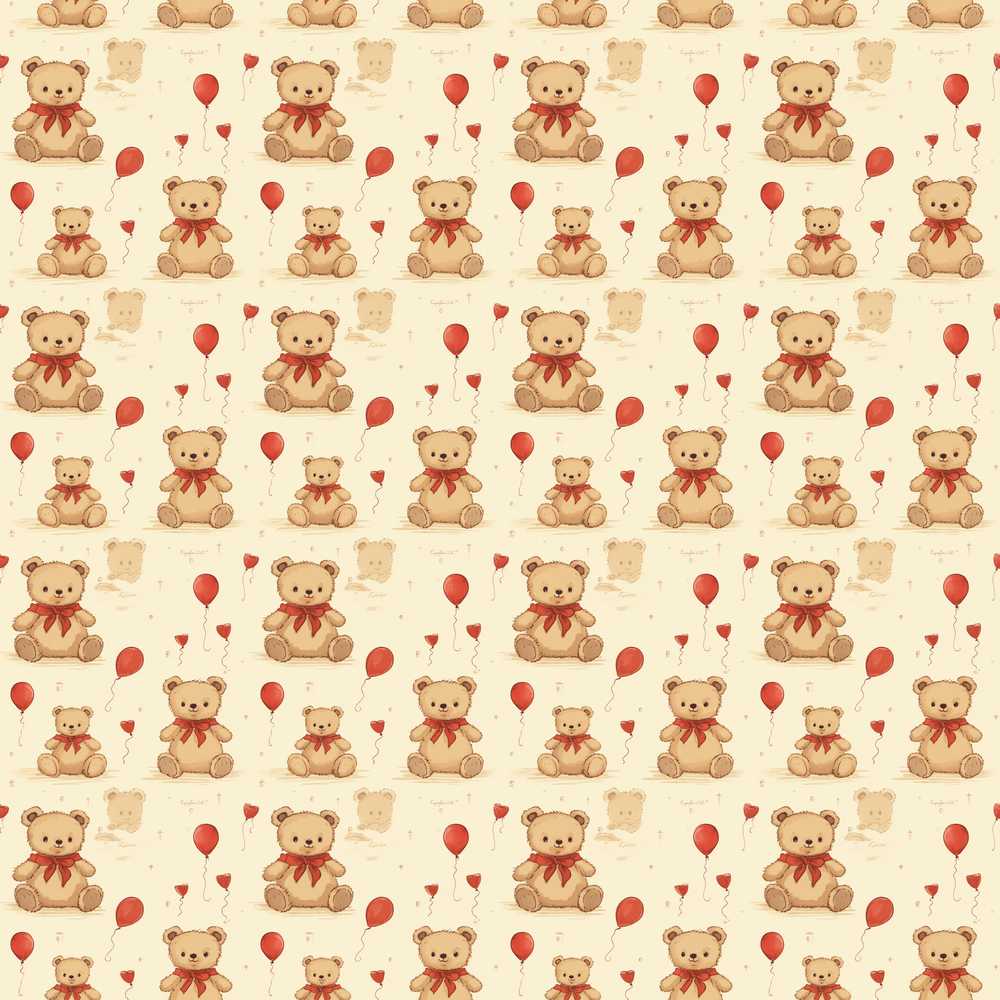 Cute Teddy Bears with Red Balloons Vintage Style
