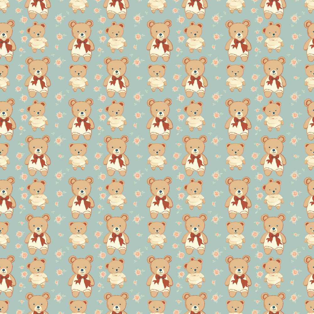 Cute Teddy Bears in Dresses with Floral Background Wildflower