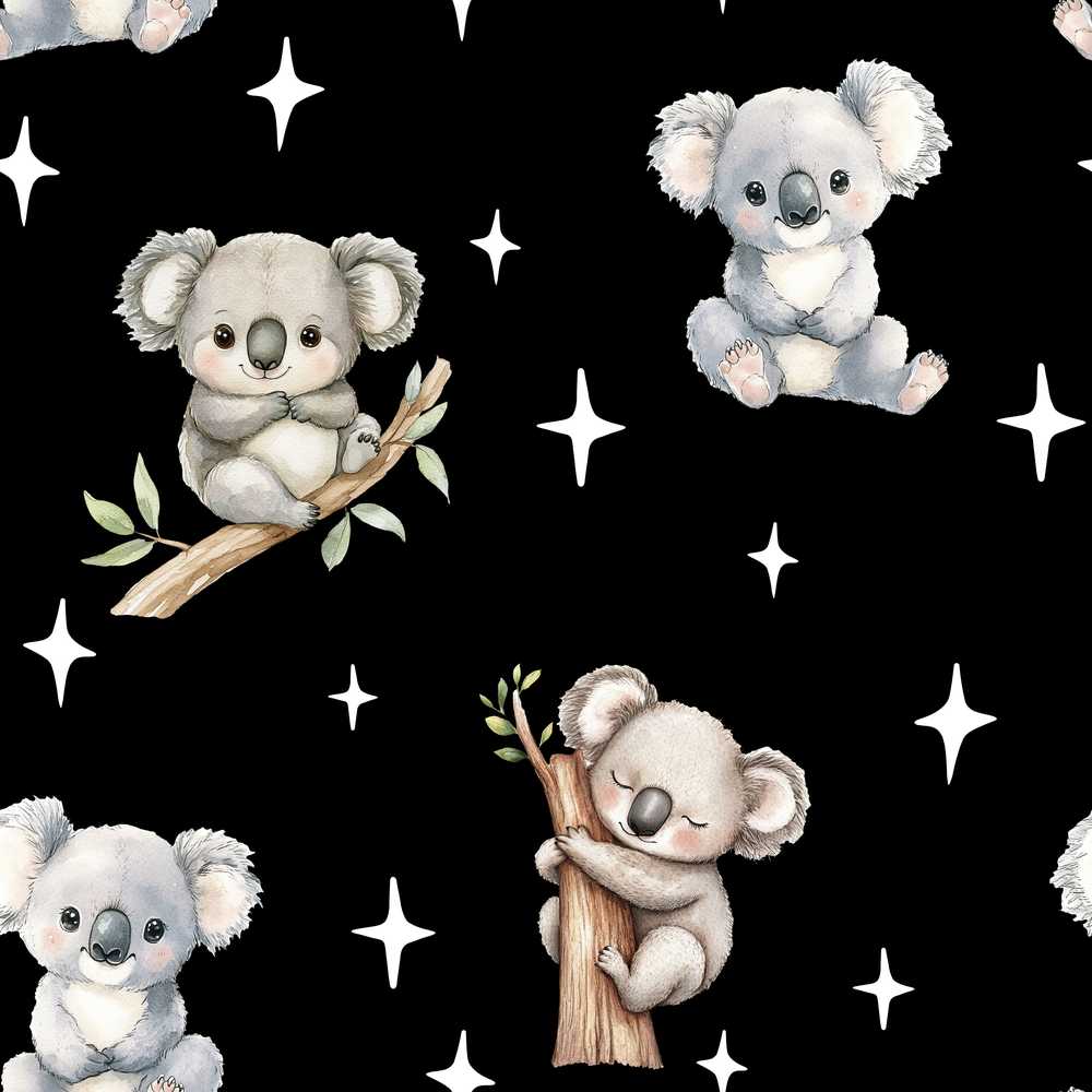 Cute Baby Koala Bears with Stars on Black Background
